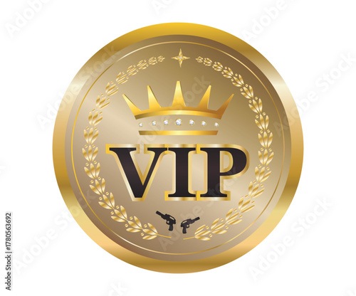 Premium gold vip emblem with crown, diamonds, and special access symbols