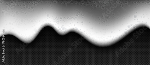 White foam texture with bubbles on transparent background for beer, soap or shampoo effects. Realistic water froth border and wave pattern, liquid surface element for beverage, hygiene product designs