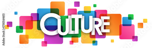 Free Download CULTURE white typography banner with colorful squares on transparent background - GFXLoad