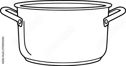 vector illustration of a metal pot with two handles, simple, clean line art, monochrome