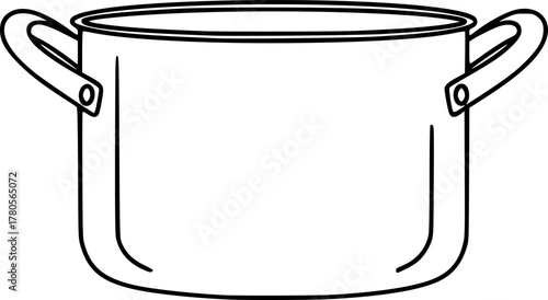 vector illustration of a metal pot with two handles, simple, clean line art, monochrome