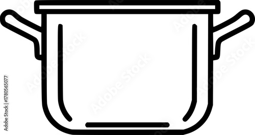 vector illustration of a metal pot with two handles, simple, clean line art, monochrome
