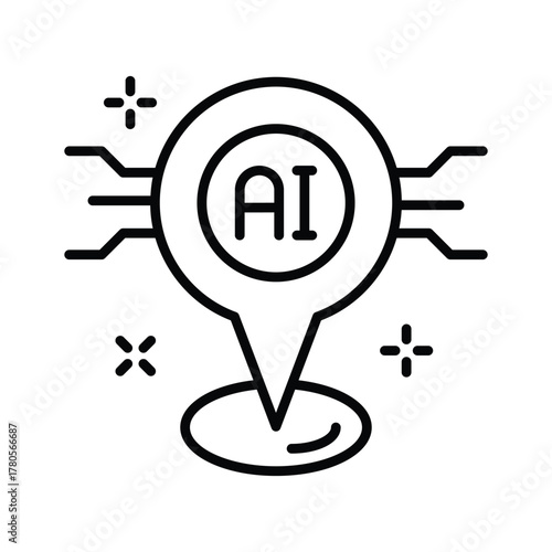 AI map location pin showing intelligent geolocation and mapping technology.