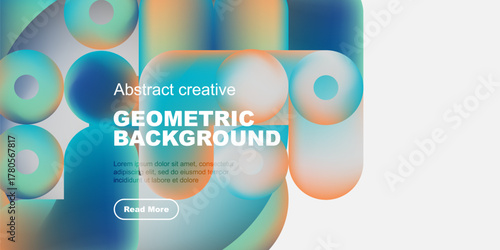 Abstract geometric shapes, vibrant colors, modern design. Text overlay promotes content with read more button. Clean, minimalist aesthetic.