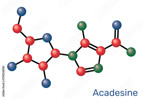 Acadesine, AICA-riboside, AICAR purine nucleoside analog and AMPK activator. Molecular model. Vector Illustration