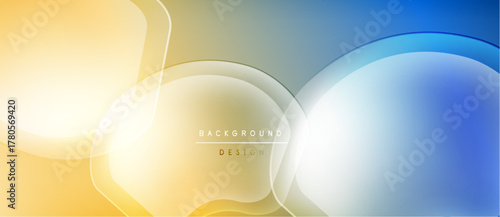 Abstract fluid shapes blend yellow, green, blue hues. Soft gradients create modern background design, smooth transitions visible.