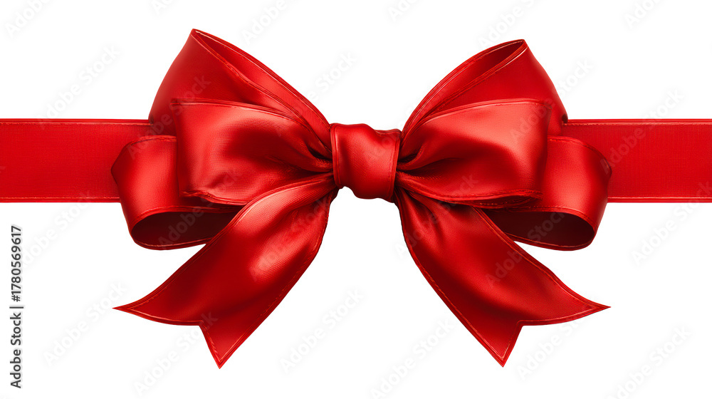 Fototapeta premium Elegant Red Ribbon Bow on White Background