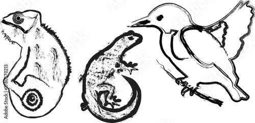 Vector illustration sketch of lion and dog cartoon animal characters