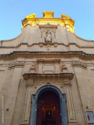 Symmetrical facade of the Orthodox Saint Nicholas Church with open entrance portal, Valletta MALTA