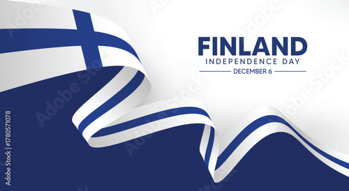Finland independence day celebration with flag ribbon and blue background