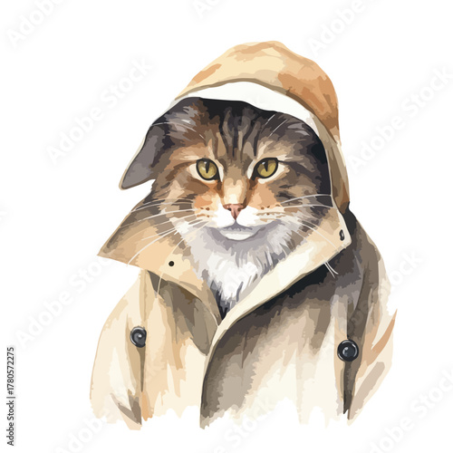 Stylish Cat in a Beige Trench Coat Portrait (1)