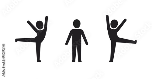 Black Pictogram Figures Depicting Person Standing Straight and Two in Dance Poses