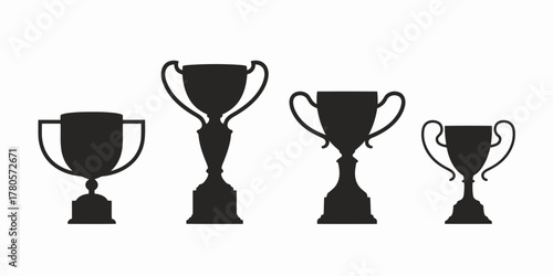 Silhouette of Four Trophy Cup Designs, Sporting Event and Competition Rewards Art