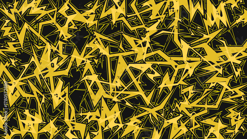 Bold Abstract Lightning Sharp Shapes Seamless Pattern in Yellow and Black with Chaotic Angled Lines for Sport Jersey Background and Streetwear Apparel