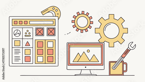 Illustration of website development process with tools
