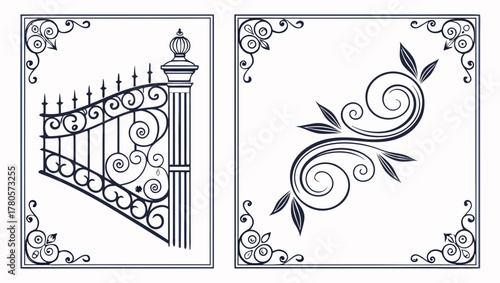 Elegant wrought iron gate and decorative scroll