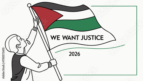 Illustration of a person holding the flag of palestine