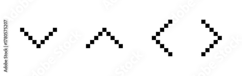 Pixel arrow icons, 8bit directional symbols, up down left right arrows, Pixel art, Vector illustration.
