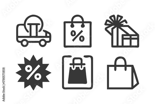 Black friday sale icon set with shopping bag and gift