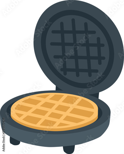 Round waffle maker open with golden waffle
