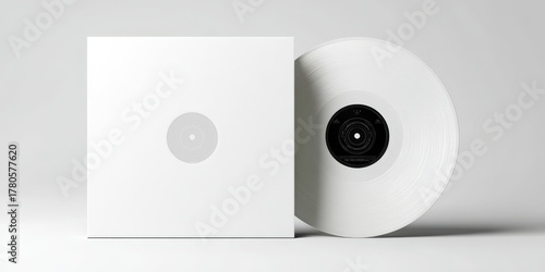 Blank white vinyl record and album cover mockup