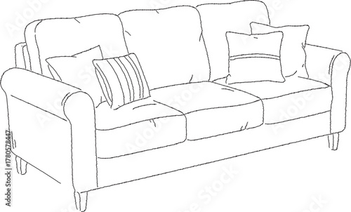 Three seat sofa with pillows front view