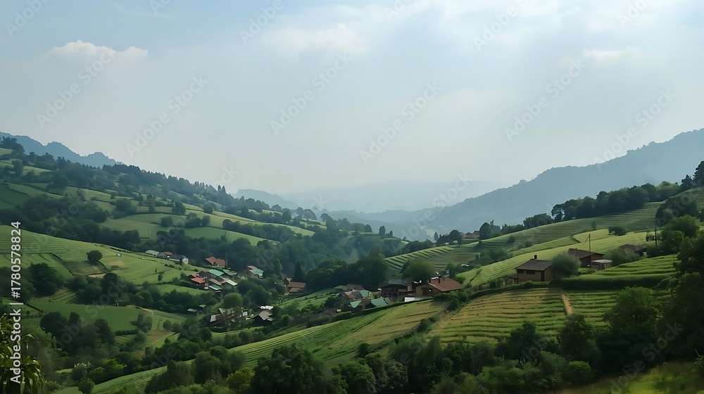 Fototapeta premium green valley farmhouses