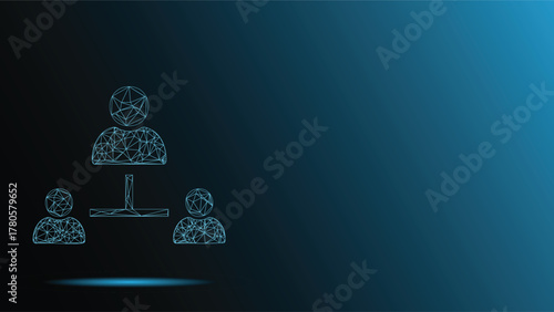 Modern polygonal illustration symbolizing business hierarchies and digital networking. Ideal for technology and management projects.