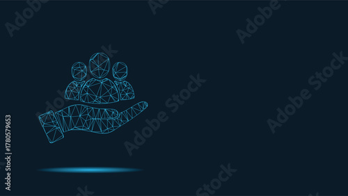 Digital Hand Holding Teamwork: Abstract Geometric Design for Human Resources and Collaborative Initiatives - Modern Technology Concept