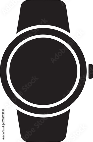 Smartwatch silhouette with circular digital interface, modern wearable technology vector.