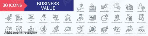 Business Value Icon Set Line Illustration Vector 