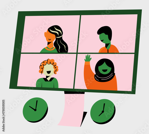 Video call with global team vector illustration