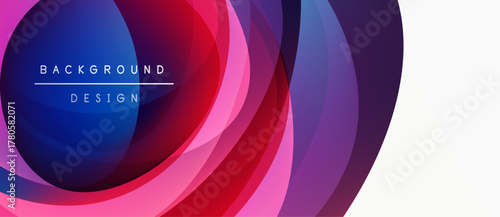 Abstract colorful layers create dynamic background. Gradient shades blend, forming circular shapes, modern design element.