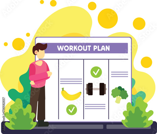 Man checking workout plan progress illustration