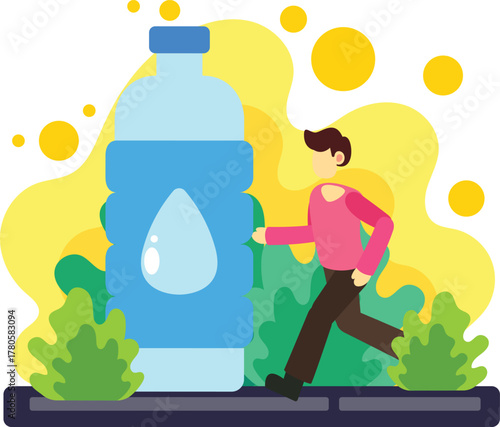 Drinking water after jogging illustration