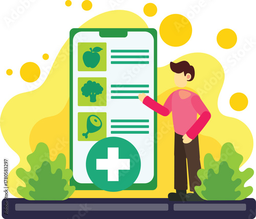 Healthy diet app nutrition guide illustration