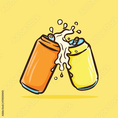 Cheering illustration with beer cans for book cover sticker decoration element and banner