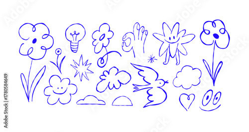 Vector hand drawn doodles, sketches, icons and illustrations, for presentations, banners, scrapbooking, arrows, clouds, stars
