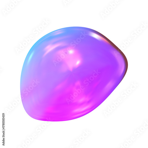 Reflective Y2K chrome 3D shape in purple light. Abstract holographic tones and smooth lines highlight a y2k shiny 3D chrome shape.