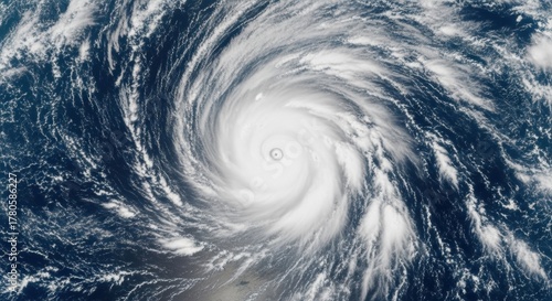 Fototapeta Naklejka Na Ścianę i Meble -  Hurricane Melissa Powerful hurricane seen from space with a clearly defined eye swirling clouds Super Typhoon tropical storm cyclone hurricane tornado over ocean Weather background