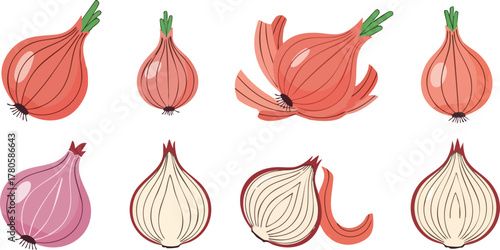 Collection Of Whole And Sliced Onions In Various Stages Of Preparation For Cooking In A Pixel Art Style