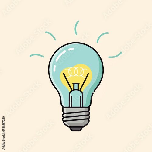 Vibrant Vector Illustration of a Glowing Light Bulb, Symbolizing Bright New Ideas, Creative Solutions, Innovation, and Inspiration for Conceptual Design Projects