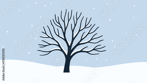 Elegant minimal line art of a bare winter tree silhouette, symbolizing calm and cold season atmosphere