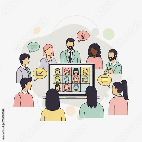 Online Meeting Illustration People Collaborating in a Virtual Conference Call