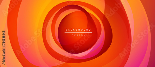 Abstract orange layers create circular design. Text reads background design within central shape. Warm color palette dominates composition.