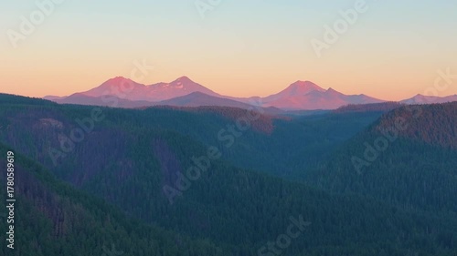 Oregon Three Sisters drone footage filmed during evening golden light