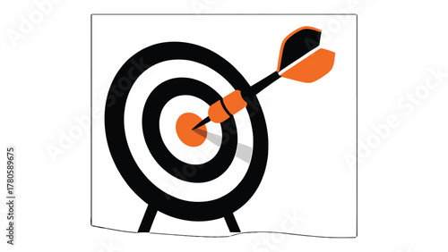 Target Marketing Concept , minimal line vector of dart hitting bullseye in black and orange tones, clean professional corporate style.
