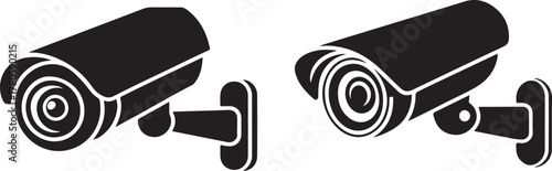 Black security cameras on white background surveillance