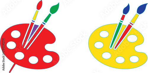 Colorful art palettes with paintbrushes vector