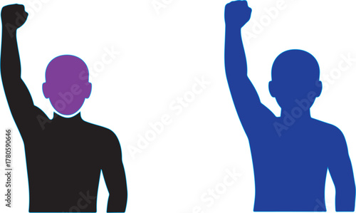 Two figures raising fists silhouette raised fists